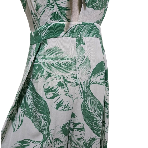 INA Tropical Print Jumpsuit Green Palm Leaf Tie Front Wide Leg Size Medium - Picture 4 of 16